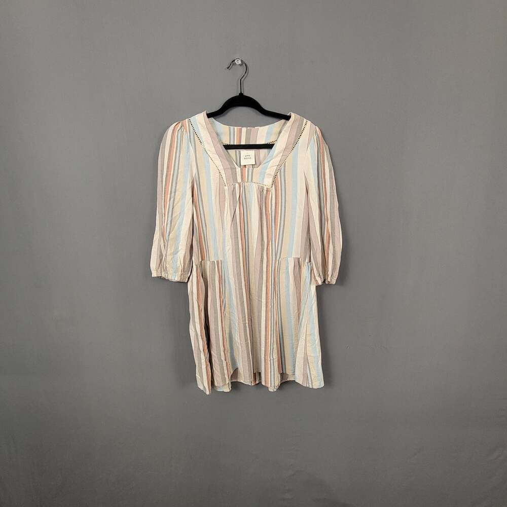 Knox Rose Mini Dress Beige Babydoll Striped Prairie Cottagecore Bohemian Folk XS
